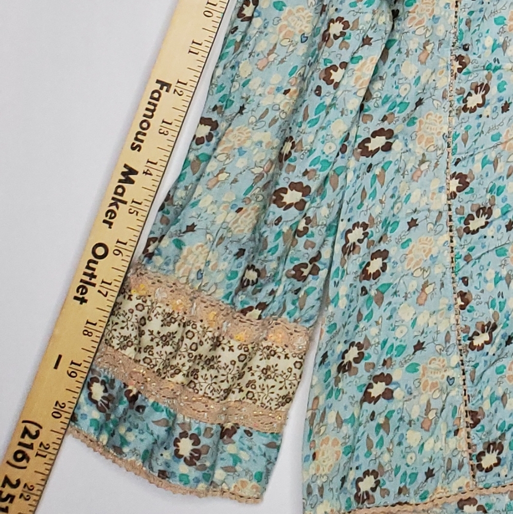 Ecologie Button Top Womens XL Sequin Lace Floral Pleated Button Coastal Cowgirl - Picture 9 of 11